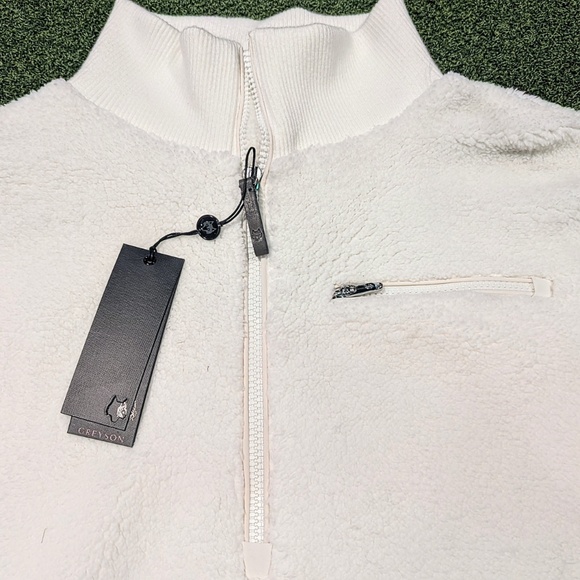 Greyson Eira Sherpa 1/2 Zip Pull Over in Dove White/Dogwood flower embroidery - Picture 7 of 8